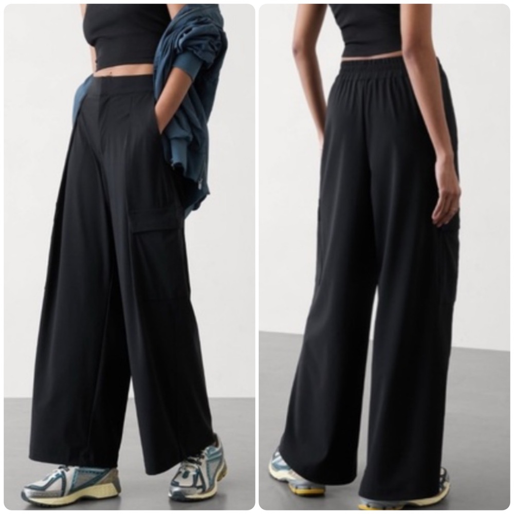 NEW Athleta Size 8P Pinnacle High Rise Wide Leg Black Cargo Trouser Jogger Pant